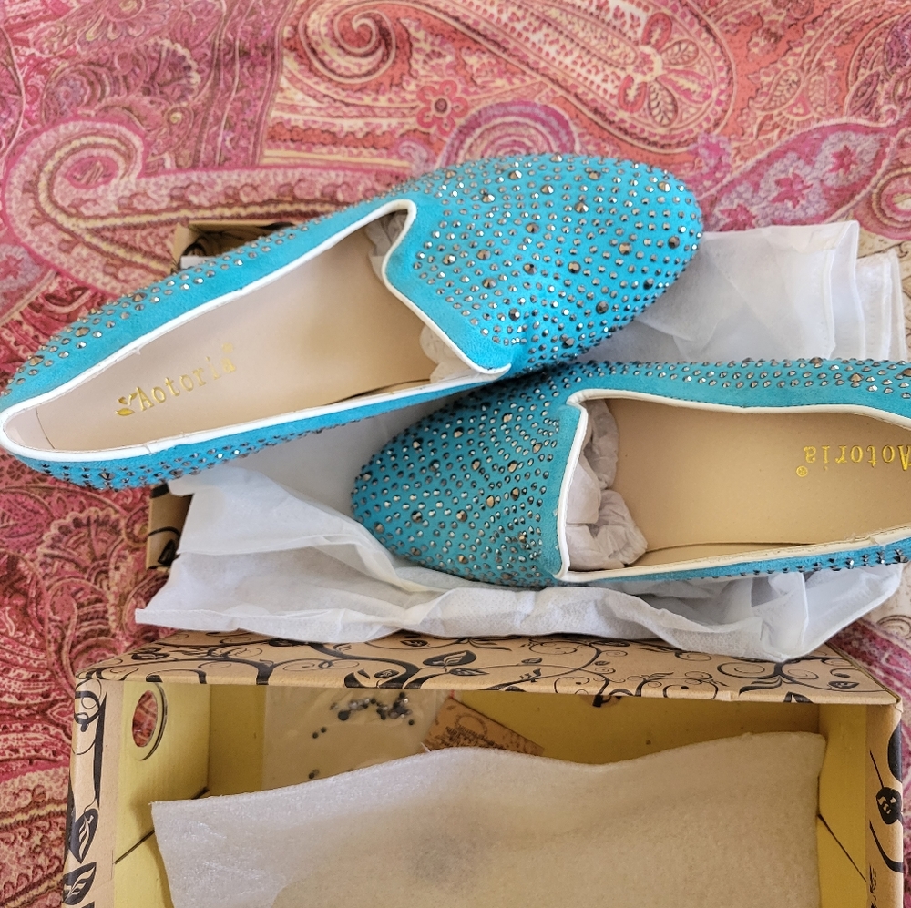 Blue Rhinestone Embellished Wedge